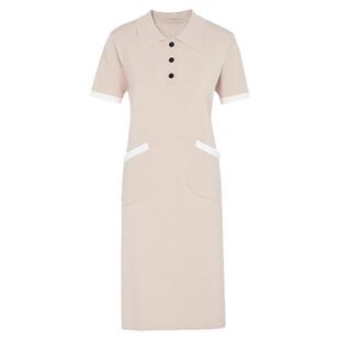 马天奴春夏新款黑色翻领针织连衣裙短袖宽松长裙长款时尚休闲气质