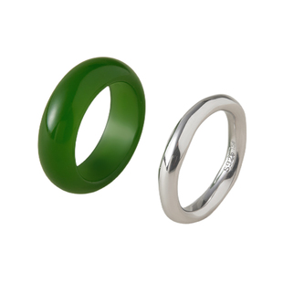 素图天然菠菜绿戒指925银素圈小众设计极简高级感食指戒轻奢指环