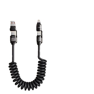 240W车载充电线carplay伸缩弹簧四合一usb转typec数据线汽车适用苹果16iPhone17/15小米华为手机摩托车接口