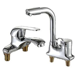 双孔面盆冷热洗脸洗手池台上盆二合一混水龙头老式三孔家用卫生间