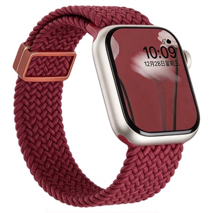 匠戴适用苹果S11手表iwatch10表带applewatch9秋冬新年红色11编织尼龙女款S9新款运动时尚10高级智能S8磁吸
