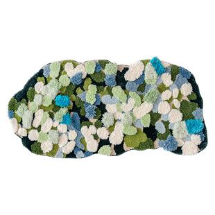 卧室床边地毯不规则异形蓝绿花朵客厅沙发改造装饰毯阳台飘窗地垫