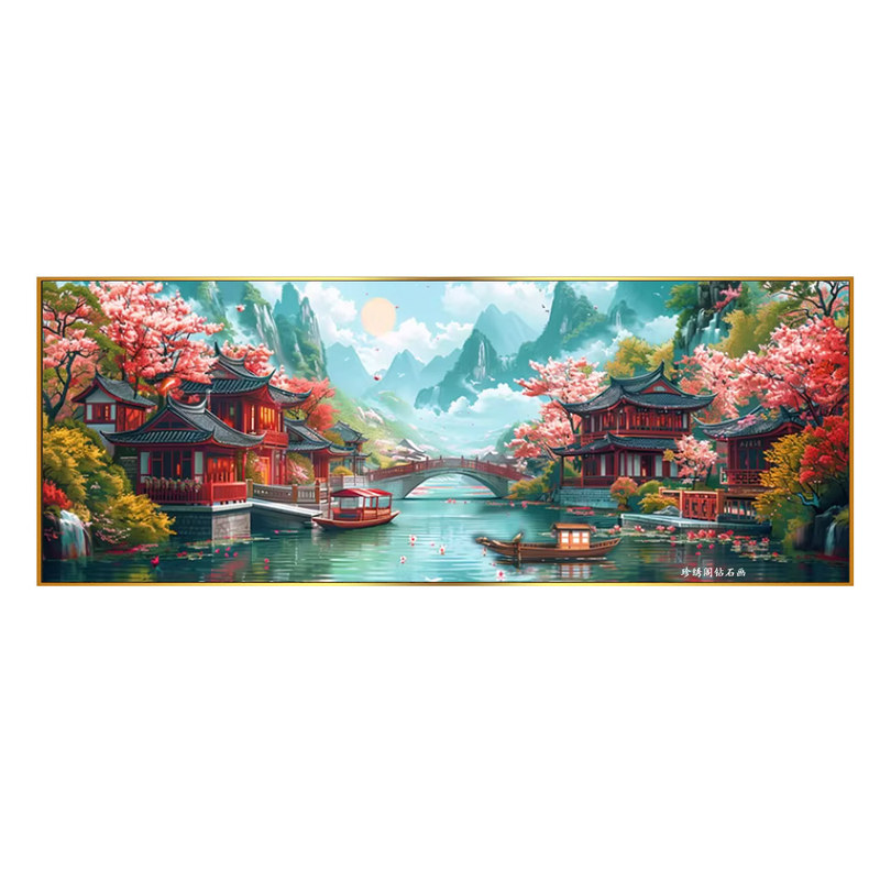 江南水乡钻石画方钻2026新款古城风景满点砖贴钻十字绣客厅大尺寸