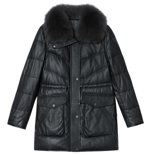 诗篇专选皮羽绒狐狸毛翻领抽绳收腰真绵羊皮羽绒服冬款