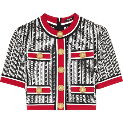 【折扣】BALMAIN 女红色纽扣针织气质修身短款上衣