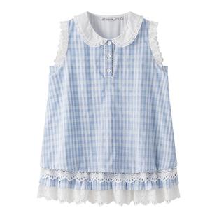东京岁时记jk背带裙减龄格子花边背心连衣短裙蓝色女夏甜美小个子