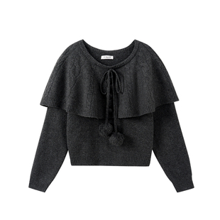 奶油的宇宙 绑带斗篷披肩假两件针织毛衣女韩系气质软糯短款上衣