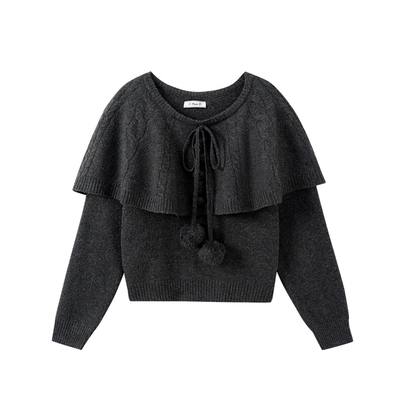 绑带斗篷披肩假两件针织毛衣女