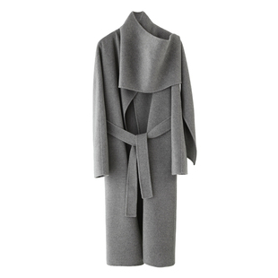 CHIIYEAR池也 灰色高级感双面羊绒大衣女围巾领25冬新羊毛呢外套