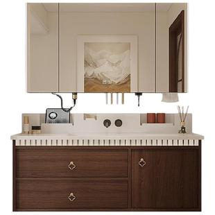中古风浴室柜组合陶瓷一体盆高背洗漱台卫生间胡桃色洗手洗脸盆柜