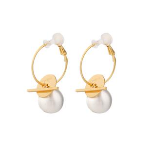 金属圆环法式白色珍珠吊坠耳钉时尚韩版优雅高级蚊香盘无耳洞耳夹