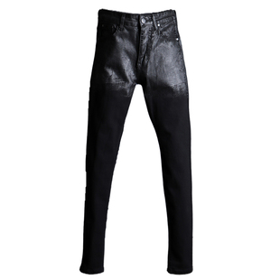 韩国潮牌新款长裤韩版青年男士个性涂层纯色痞子修身小脚休闲裤子