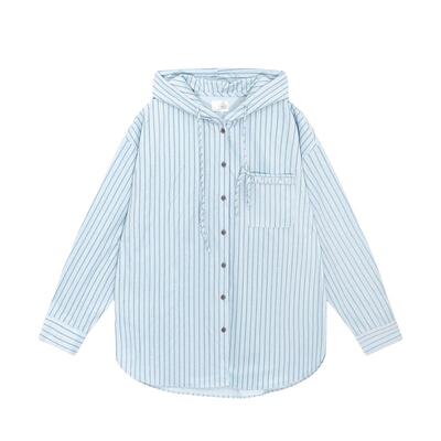 SEE YOU at PIZZA衬衫女2025夏季新款连帽条纹日系外套326658