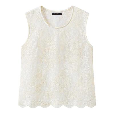 拉夏贝尔/La Chapelle蕾丝刺绣圆领背心女夏季新款小个子宽松上衣