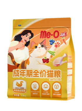 Me-O Life 咪欧常伴猫粮成猫全价猫咪主粮高蛋白鸡肉果蔬1.3kg