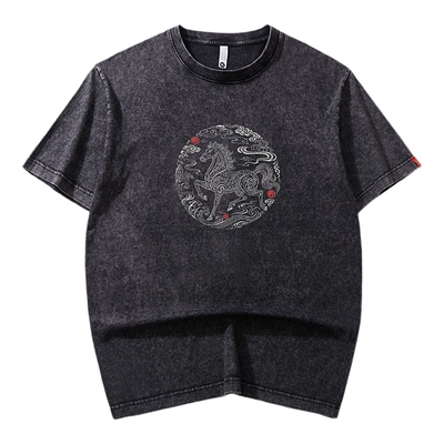 马年国潮刺绣纯棉宽松情侣T恤