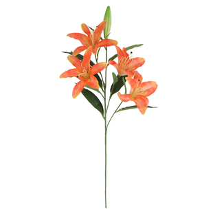 高档5头雅致百合仿真花束假花绢花塑料花摆设 客厅装饰品餐桌摆件