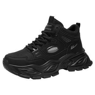 回力黑色男鞋2025新款冬季高帮运动鞋男款厚底防水上班工作老爹鞋