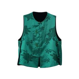 布符新中式「发财绿丝毛羽毛手绣双面穿马甲」2026年新品春季女装