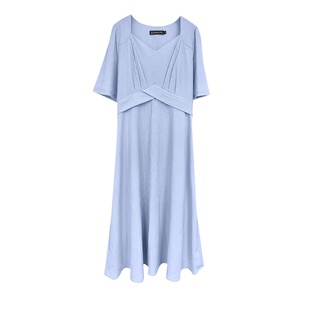 大码连衣裙女夏季200斤胖mm梨型身材气质收腰减龄女孩女装Ａ字裙