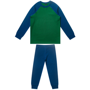 男童秋冬装条纹家居服2025新款童装德绒保暖长袖T恤裤子儿童套装