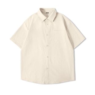 名创优品冰丝短袖衬衫男夏季浅米慵懒风衬衣凉感休闲古巴领外套Y