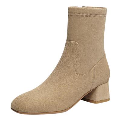 红蜻蜓粗跟黑色气质高跟瘦瘦靴