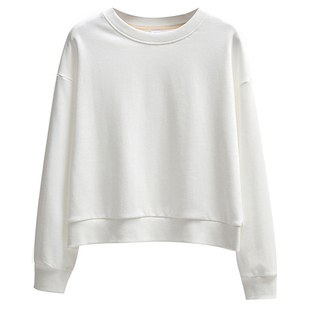 圆领短款卫衣女无帽小个子粉色2023新款薄款宽松白色春秋上衣女款