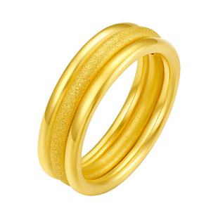 周六福3D硬金黄金单个戒指女足金小清新女款手饰三生三世定价素戒