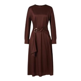 IMM尹默春19MM真丝弹力直条缎浆果酒红长款收腰连衣裙女