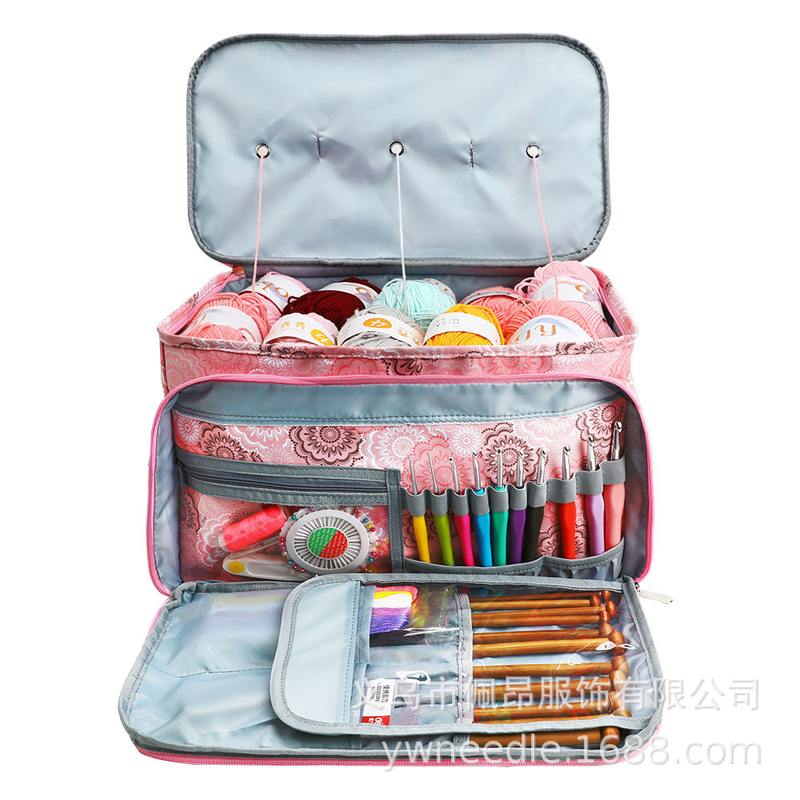 新款加大升级款三孔编织包批发工具多功能包收纳钩针毛线空包收纳