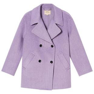 诗篇专选时尚简约大翻领双排扣兔毛大衣毛呢外套2025冬款