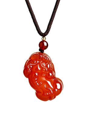 普陀山天然红玛瑙貔貅招财项链