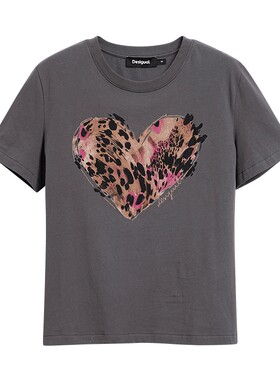 Desigual【博主同款】新品宽松多色爱心印花刺绣圆领短袖女式T恤