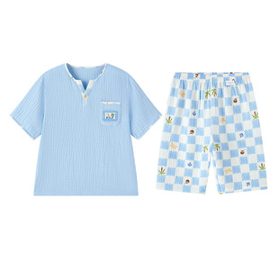 全棉时代26年夏季新款儿童空气褶皱纱睡衣裤男女孩宝宝家居服套装