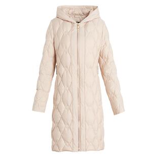 乔万尼白鸭绒羽绒服商场同款格纹中长款收腰设计好看流行EF4T185