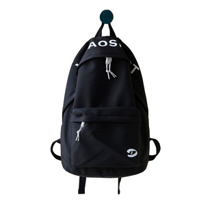 书包男生双肩包女生简约百搭字母新款大学生高中生初中生黑色背包