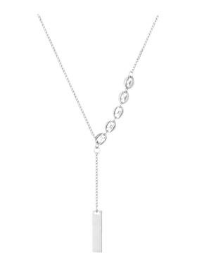 银色流苏方形吊坠项链女