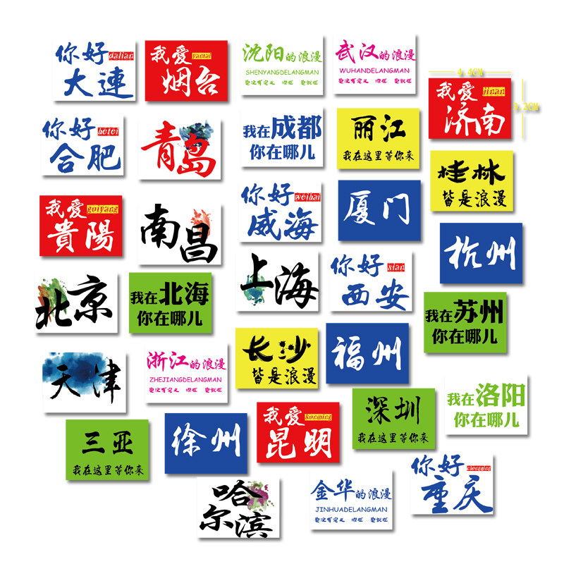 奶茶城市地名贴纸竹筒饮料杯贴