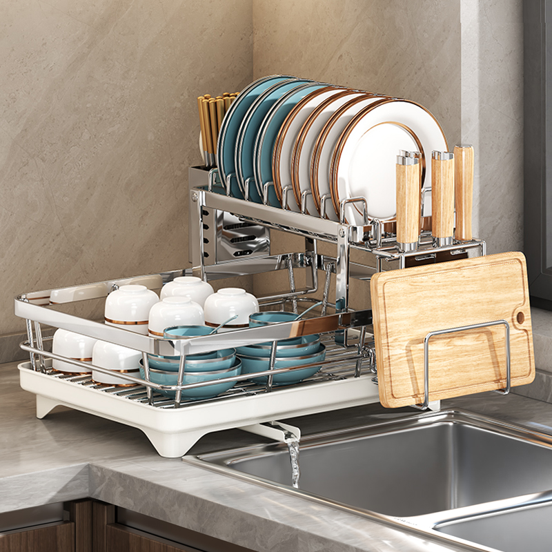 厨房置物架不锈钢碗碟收纳架沥水架家用多功能台面放碗架碗筷碗柜