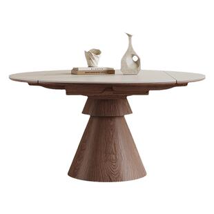 纯白岩板餐桌可伸缩家用小户型现代简约胡桃色方圆两用实木餐桌