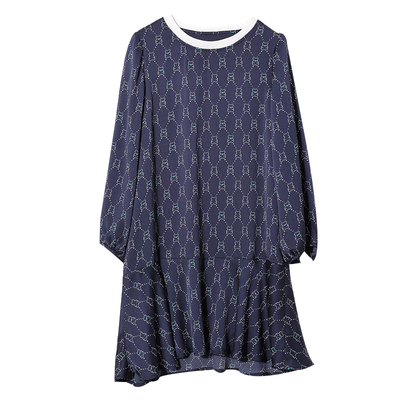 宝诗黎圆领印花长袖连衣裙