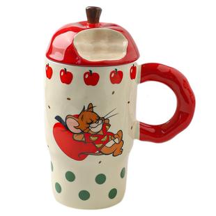 舍里可爱猫和老鼠陶瓷马克杯带盖高颜值把手水杯子大容量情侣对杯