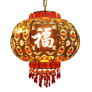 新款大门口阳台乔迁过年入宅婚庆挂饰中式走马福字旋转红灯笼吊灯