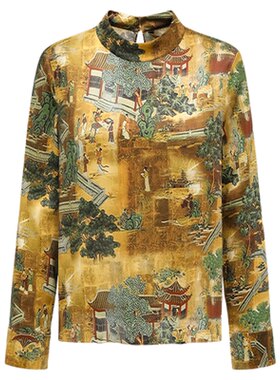 HUI卉阿房宫赋黄色花真丝套头衫