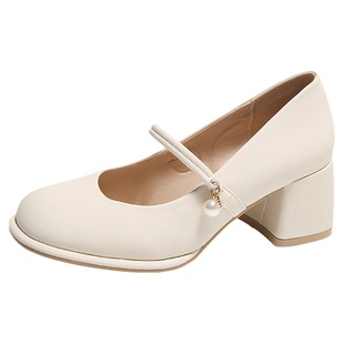 法式方头玛丽珍鞋女夏季透气2026新款配裙子粗跟单鞋一脚蹬小皮鞋