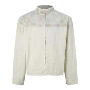 ICE UP水洗做旧渐变脏染多裁片牛仔夹克机车服哈灵顿夹克