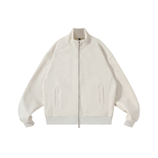 420g重磅休闲拉链开衫卫衣外套春季新款无帽宽松立领长袖上衣男