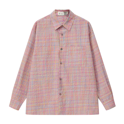 雾撞山野粉色泡泡肌理衬衣男春季新款情侣日系清新少年感穿搭衬衫