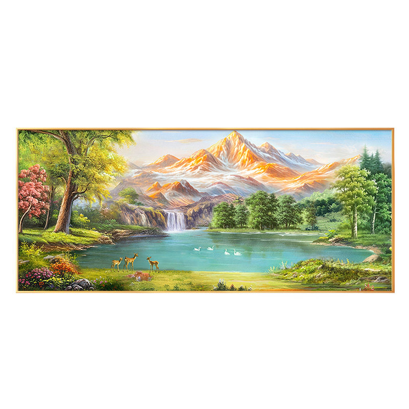 聚宝盆客厅装饰画山水油画沙发背景墙挂画轻奢高级感壁画2026新款